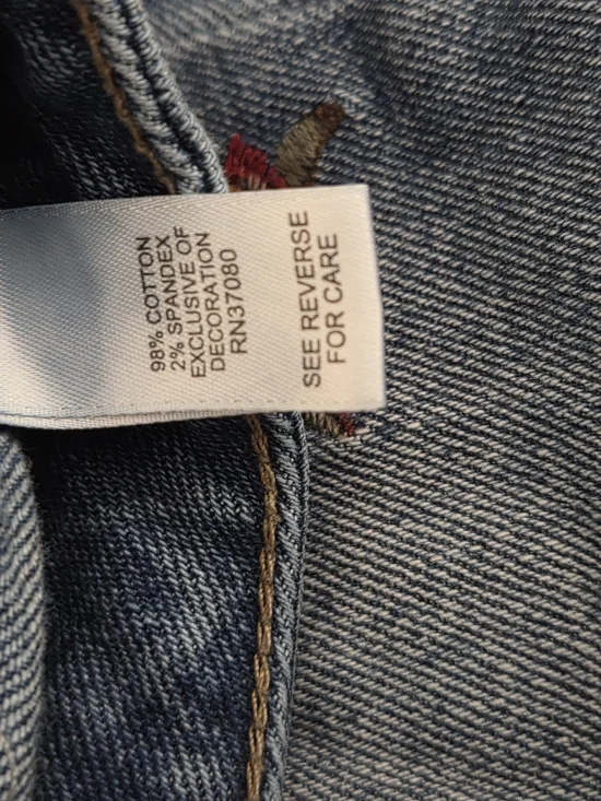 Cato Blue Denim Jeans with Red & Cream Floral Embroidery - Picture 3 of 8